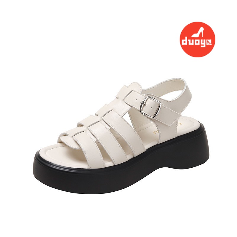 Duoya Tóc Thẳng ~ [Hàng Có Sẵn] Giày Sandal Đế Dày Bằng Da Mềm Đế Dệt Rỗng Thời Trang Cho Nữ Miễn Phí Vận Chuyển
