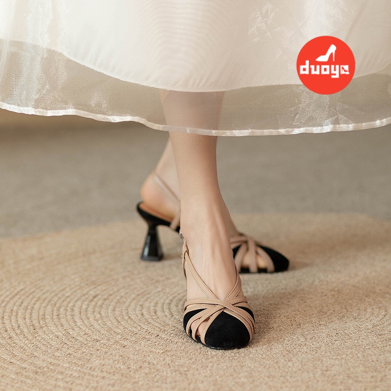 Duoya Thẳng Hàng Từ Nhà Máy ~ [Hàng Có Sẵn] Giày Sandal Cao Gót Dày Hở Ngón Bằng Da Mềm Có Khóa Cài Phong Cách Châu Âu Cho Nữ Miễn Phí