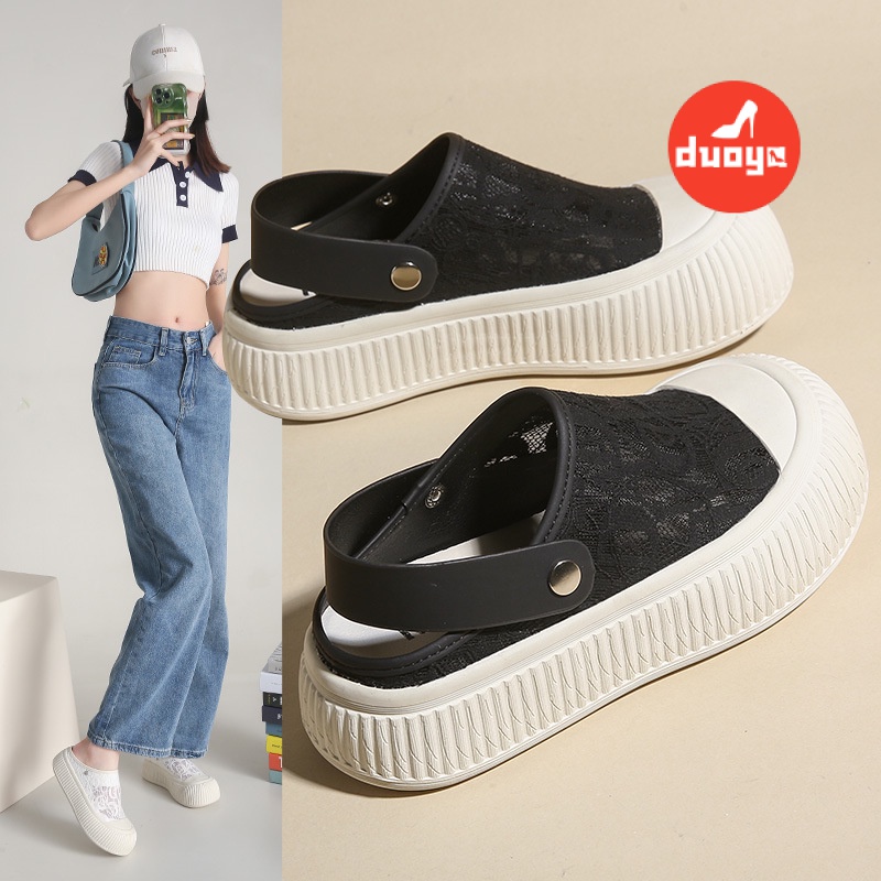 Duoya Tóc Thẳng ~ [Hàng Có Sẵn] Dép Sandal Đế Dày Hở Ngón Quai Ngang Hai Đầu Dễ Thương Phong Cách Hàn Quốc Cho Nữ