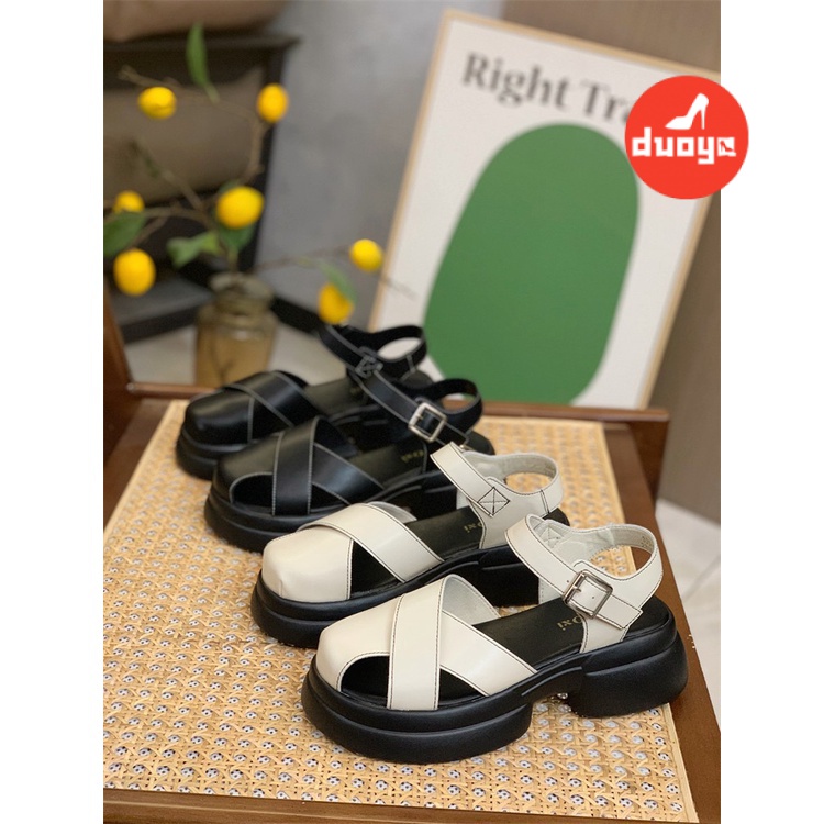 Duoya Tóc Thẳng ~ [Hàng Có Sẵn] Giày Sandal Đế Xuồng Dày Dặn Có Khóa Cài Phẳng Dễ Phối Đồ Cho Nữ Miễn Phí Vận Chuyển