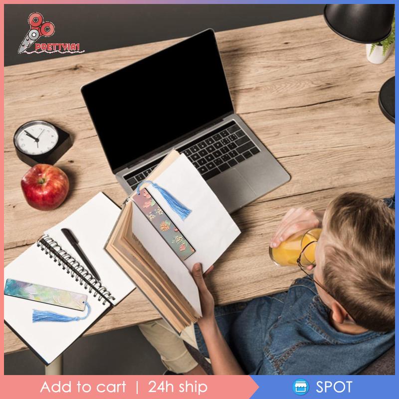 [Prettyia1] Thẻ Đánh Dấu Trang Sách Màu Trắng Kèm Tua Rua DIY