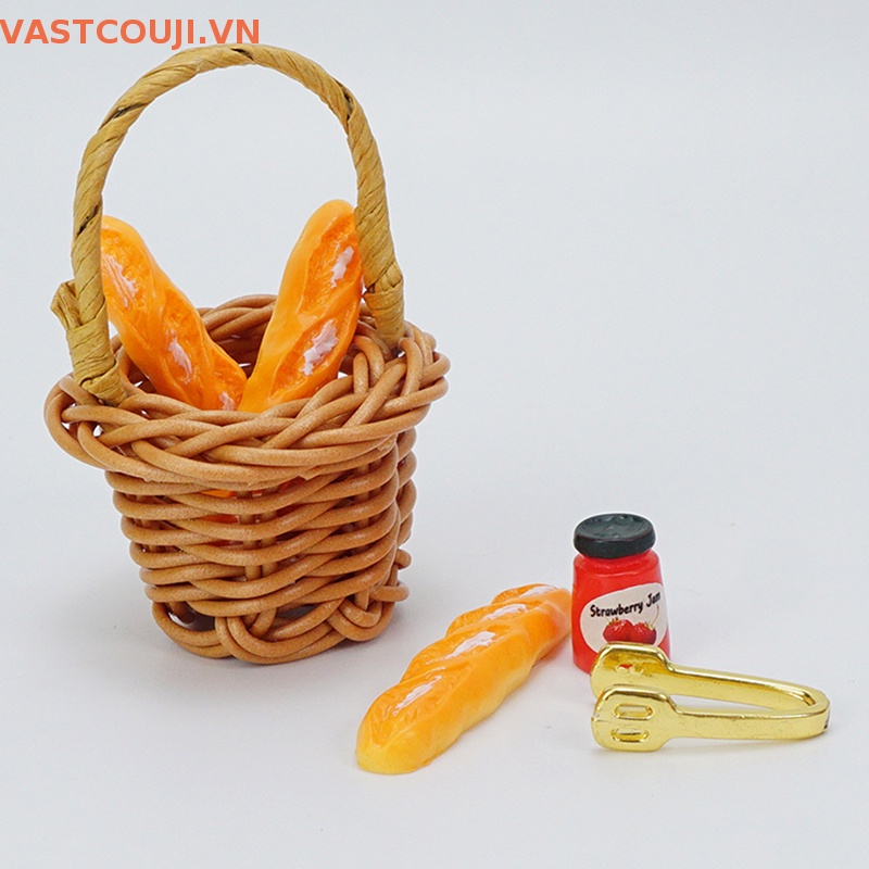 1 Bộ Giỏ Đựng Bánh Mì Dâu Tây Tỉ Lệ 1 / 12 Trang Trí Nhà Búp Bê