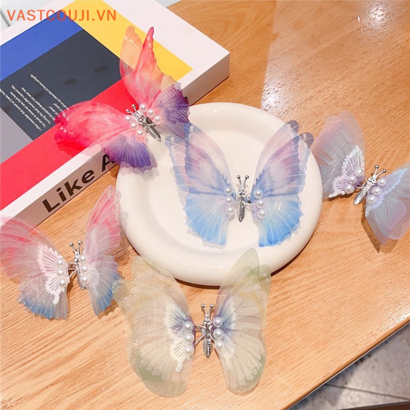 Kẹp Tóc Hình Cánh Bướm Đính Ngọc Trai Xinh Xắn Cho Bé Gái