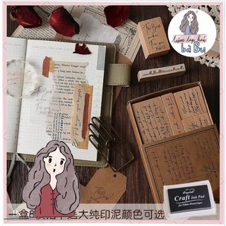 Hộp dấu gỗ chữ viết tay 8pcs theo phong cách cổ điển / retro / quote DIY
