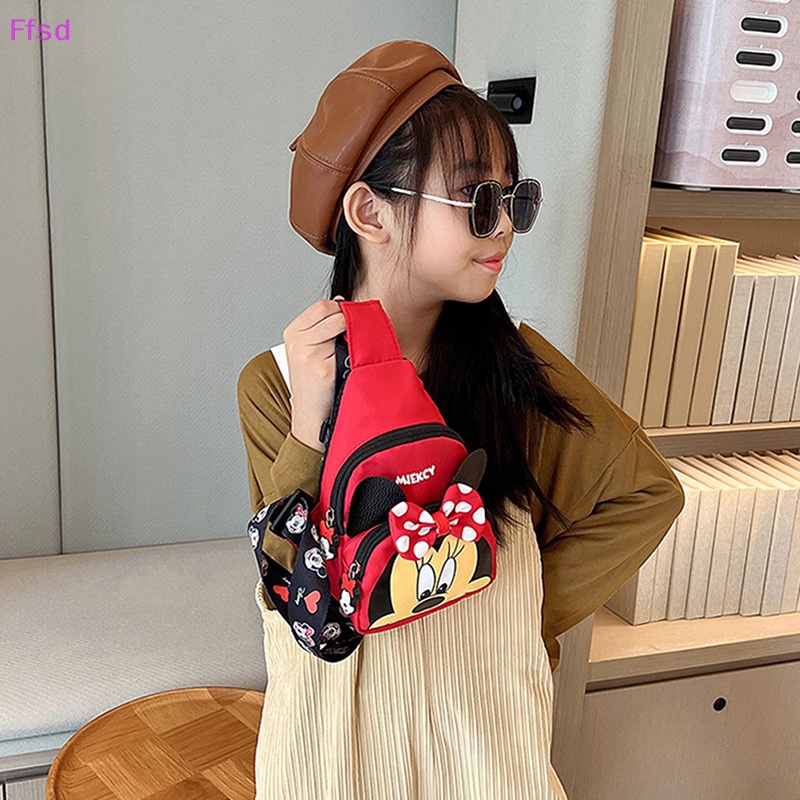 Túi Đeo Chéo Ngực Mini Bằng PU Canvas Phối Màu Tương Phản Họa Tiết Hoạt Hình Cho Bé