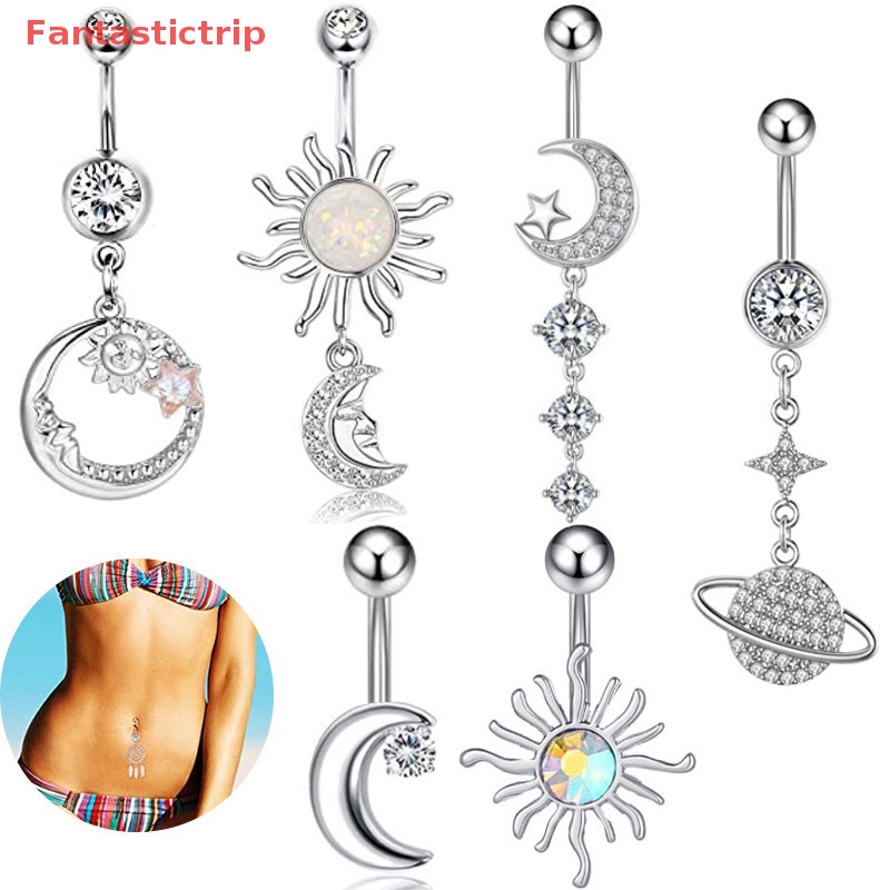[Fantastictrip] Khuyên Rốn Đính Đá Zircon Mặt Trăng Hành Tinh Thời Trang Mới Cho Nữ