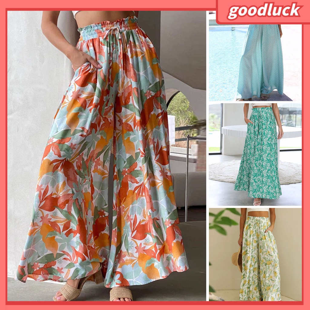 [ULK] Quần Ống Rộng Lưng Thun Co Giãn Không Phai Chất Liệu Polyester Nhẹ Thoáng Khí In Hình Quả Dứa Dành Cho Nữ