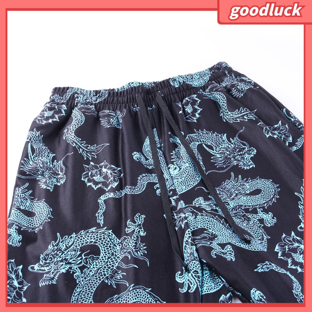 Quần Dài Thể Thao Ống Rộng Lưng Cao Phối Dây Rút In Hình Rồng Cá Tính Cho Nữ