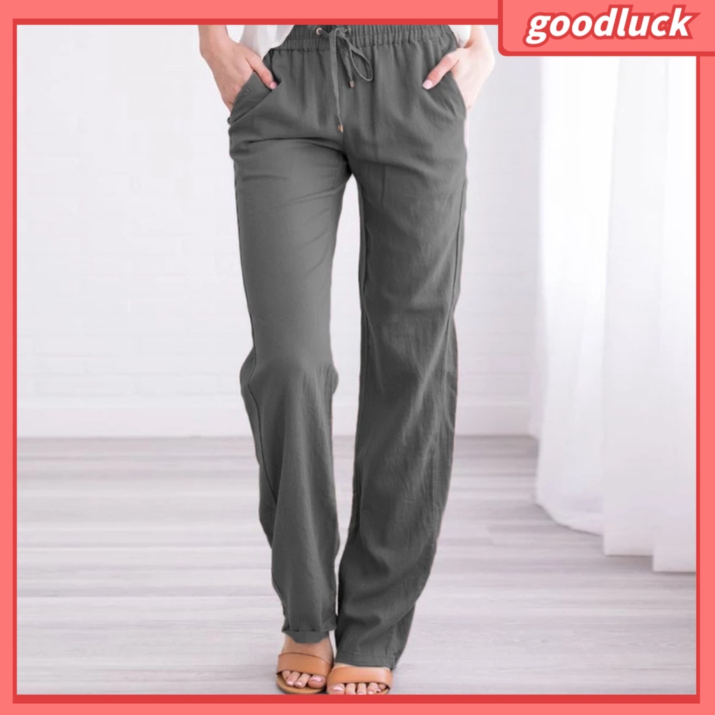 Quần Dài Lưng Thun Màu Trơn Thoáng Khí Thời Trang Mùa Hè Cho Nữ