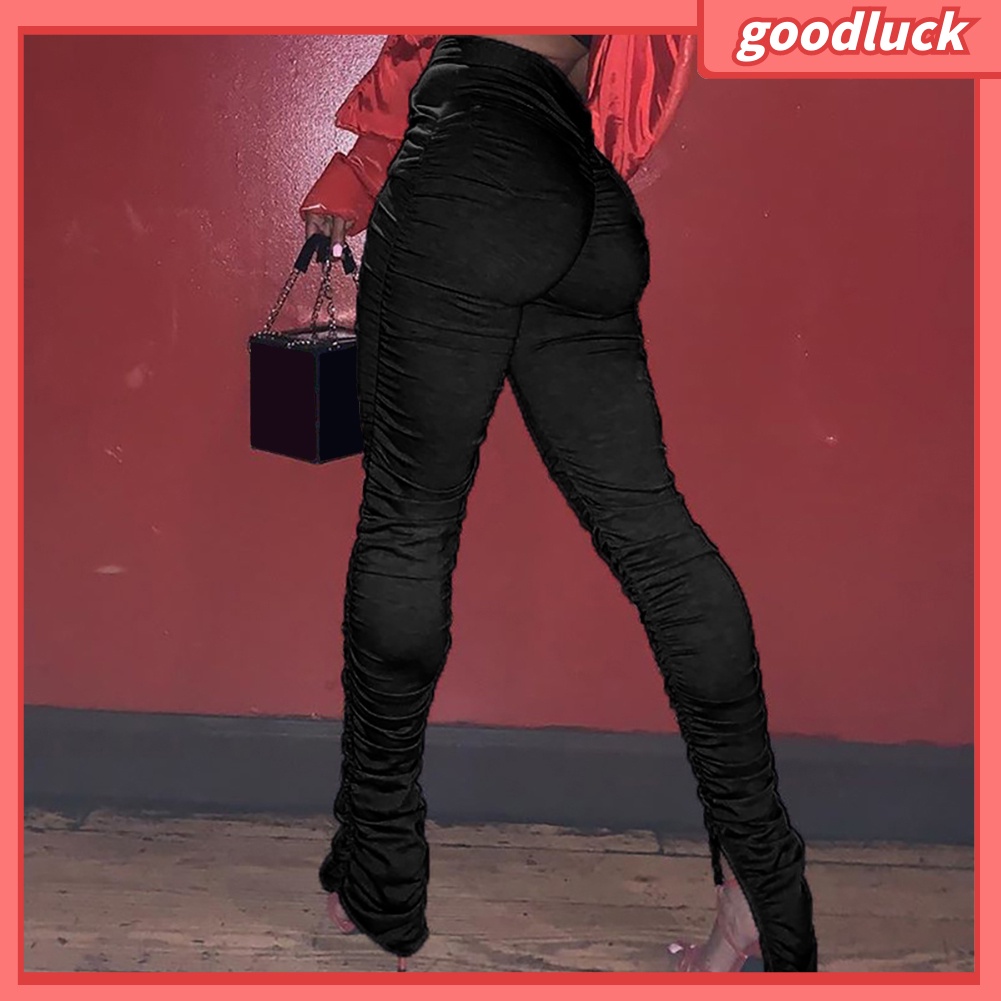 [ULK] Quần Thể Thao Dáng Ôm Lưng Cao Co Giãn Xẻ Tà Xếp Chồng Thời Trang Cho Nữ