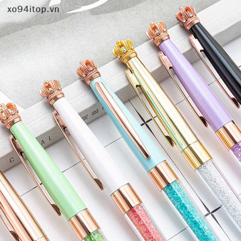 Bút Bi XOITOP Họa Tiết Vương Miện Nhiều Màu Sắc Bằng Kim Loại Sáng Tạo