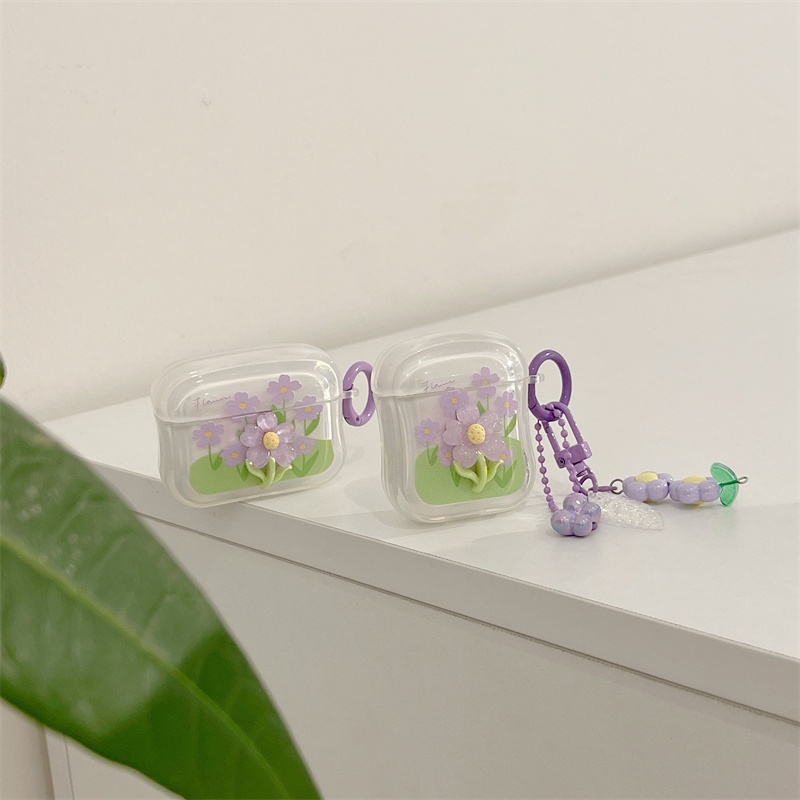 Vỏ Bảo Vệ Hộp Sạc Tai Nghe Bluetooth Không Dây Airpods1 / 2 3 Pro Pro2 Air Pods Pro 3 Hình Hoa Tím Dễ Thương Ốp