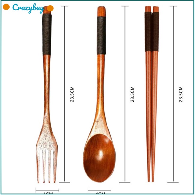 Cr set 3 Muỗng Đũa Gỗ Tiện Lợi Cho Bàn Ăn