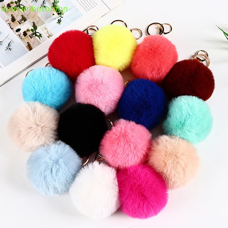 1 Móc Khóa Hình Cục Bông Lông Thỏ Giả 8.5cm