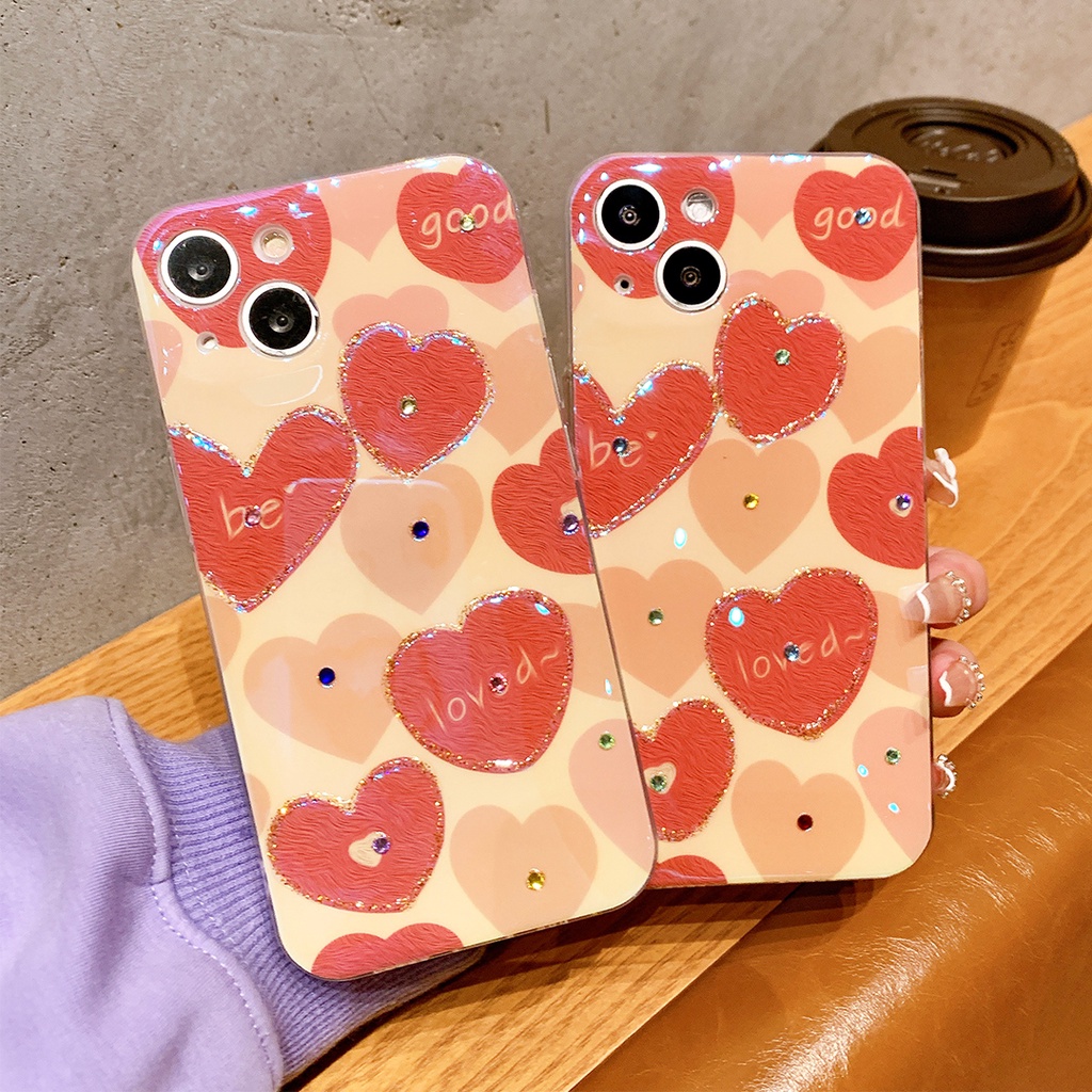 Ốp Điện Thoại TPU Chống Sốc Blue-ray In Họa Tiết Trái Tim Cho IPhone 14 13 12 11 Pro MAX 14 Plus X XR XS MAX 7 8 Plus