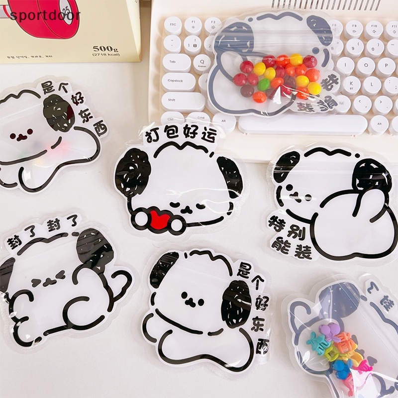 Bộ 5 Túi Zip Nhỏ Bằng Nhựa Trong Suốt In Hình Chú Chó Hoạt Hình Đựng Bánh Kẹo / Trang Sức