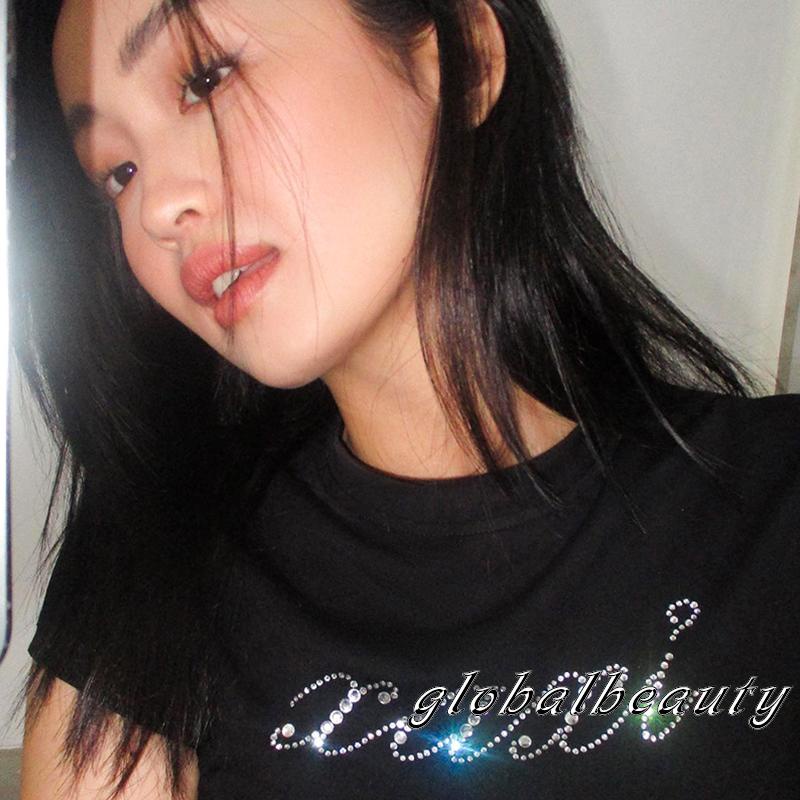 Áo Croptop Tay Ngắn Cổ Tròn Đính Đá Phong Cách Thời Trang Đường Phố Cho Nữ