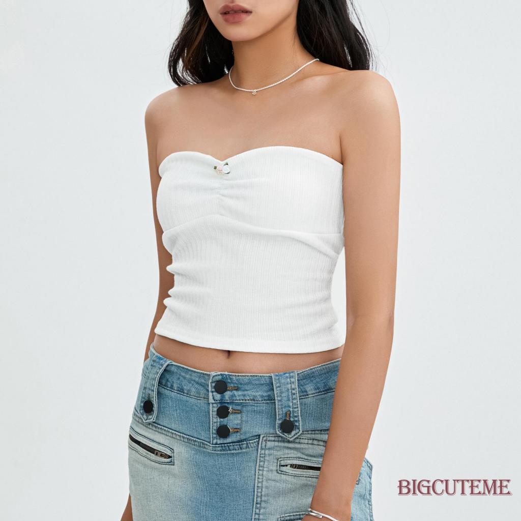 [] Áo Ống Màu Trơn Mỏng Không Dây Mùa Hè 3D Vừa Vặn Cho Nữ