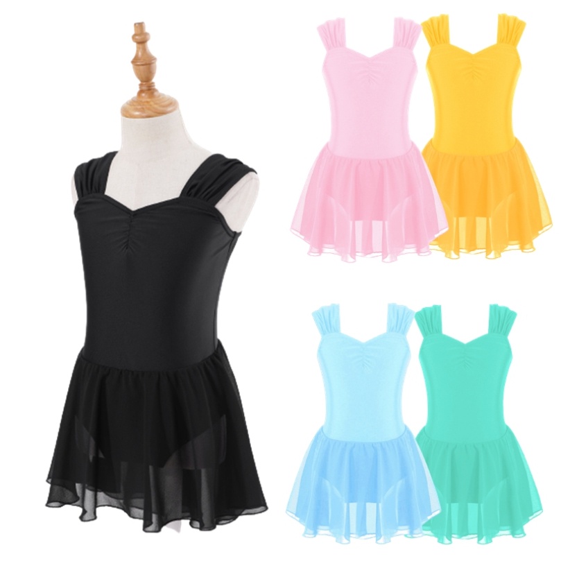 Trẻ Em Bé Gái Khiêu Vũ Quần Áo Không Tay Ruched V Cổ Màu Trơn Leotards Đầm
