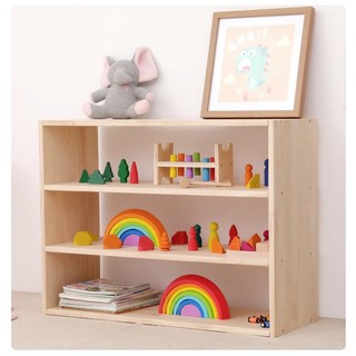 Kệ đồ chơi montessori bằng gỗ thông thiết kế 3 tầng dễ lắp ráp dùng cho phòng trẻ em trường mầm non