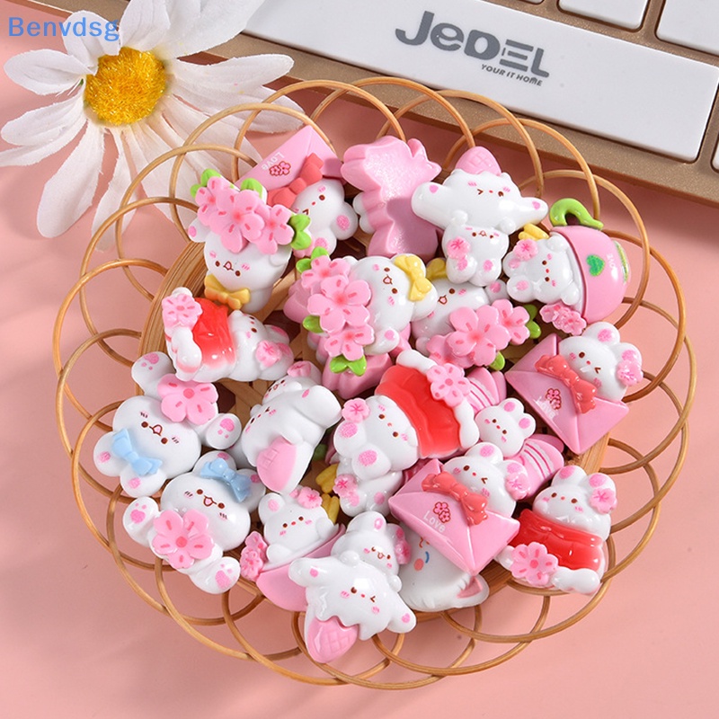 Set 10 Mô Hình Thỏ Và Hoa Mini Bằng Nhựa Resin Trang Trí Bánh Kem / Điện Thoại / Xe Hơi DIY