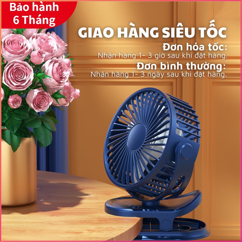 Quạt mini để bàn , Quạt sạc tích điện có 3 tốc độ gió tùy chỉnh sử dụng liên tục - Hàng Chính Hãng BH 6 Tháng