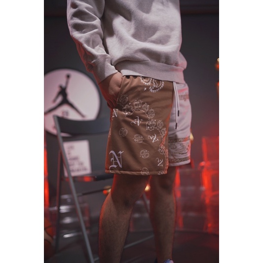 Quần Short Lưới poly Hai Tông Màu Offwhite / Cà Phê