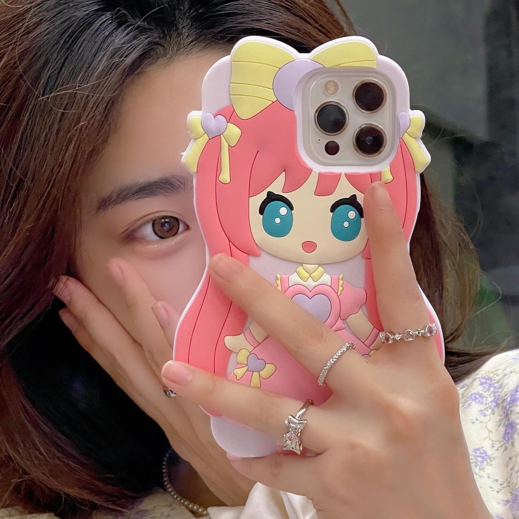 Ốp Điện Thoại Silicon TPU Mềm Hình Cô Gái Hoạt Hình 3D Dễ Thương Chống Sốc Chống Rơi Cho iPhone 14 13 12 11 Pro Max