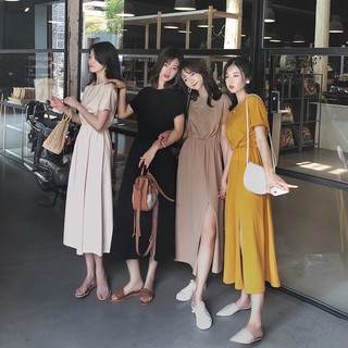 Đầm Dài Xẻ Tà Tay Ngắn Dáng Ôm Thời Trang Mùa Hè 2023 Phong Cách Pháp Hàng Mới Dành Cho Bạn Nữ