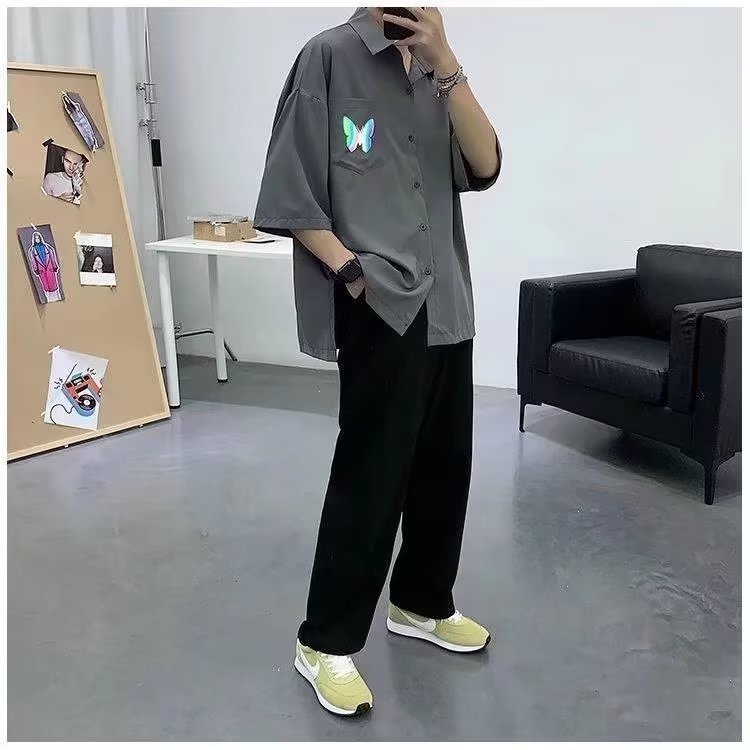 Áo Thun Ngắn Tay Form Rộng Họa Tiết Kẻ Sọc 5 / 7 Điểm Thời Trang Mùa Hè Cho Nam