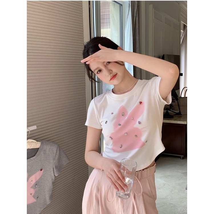 Áo Thun Tay Ngắn In Hình Thỏ Thời Trang Mùa Hè 2023 Cho Nữ