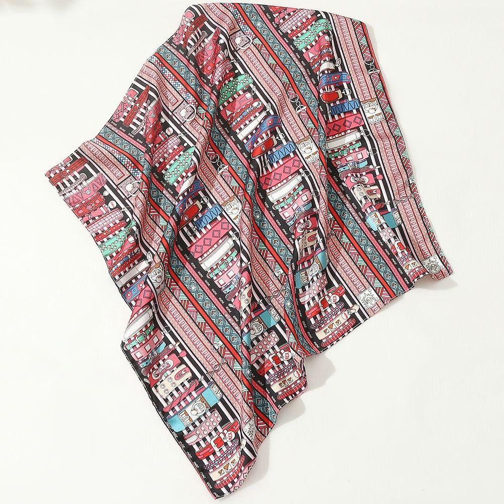 Khăn Choàng Cổ Hình Vuông Bằng Lụa In Họa Tiết Phong Cách Hàn Quốc Thời Trang Cho Nữ