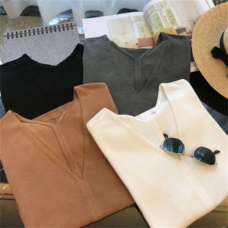 Áo Thun Tay Ngắn Cổ Chữ V Bằng Lụa Băng Siêu Mỏng Phong Cách Mới Thời Trang Mùa Hè Dành Cho Bạn Nữ