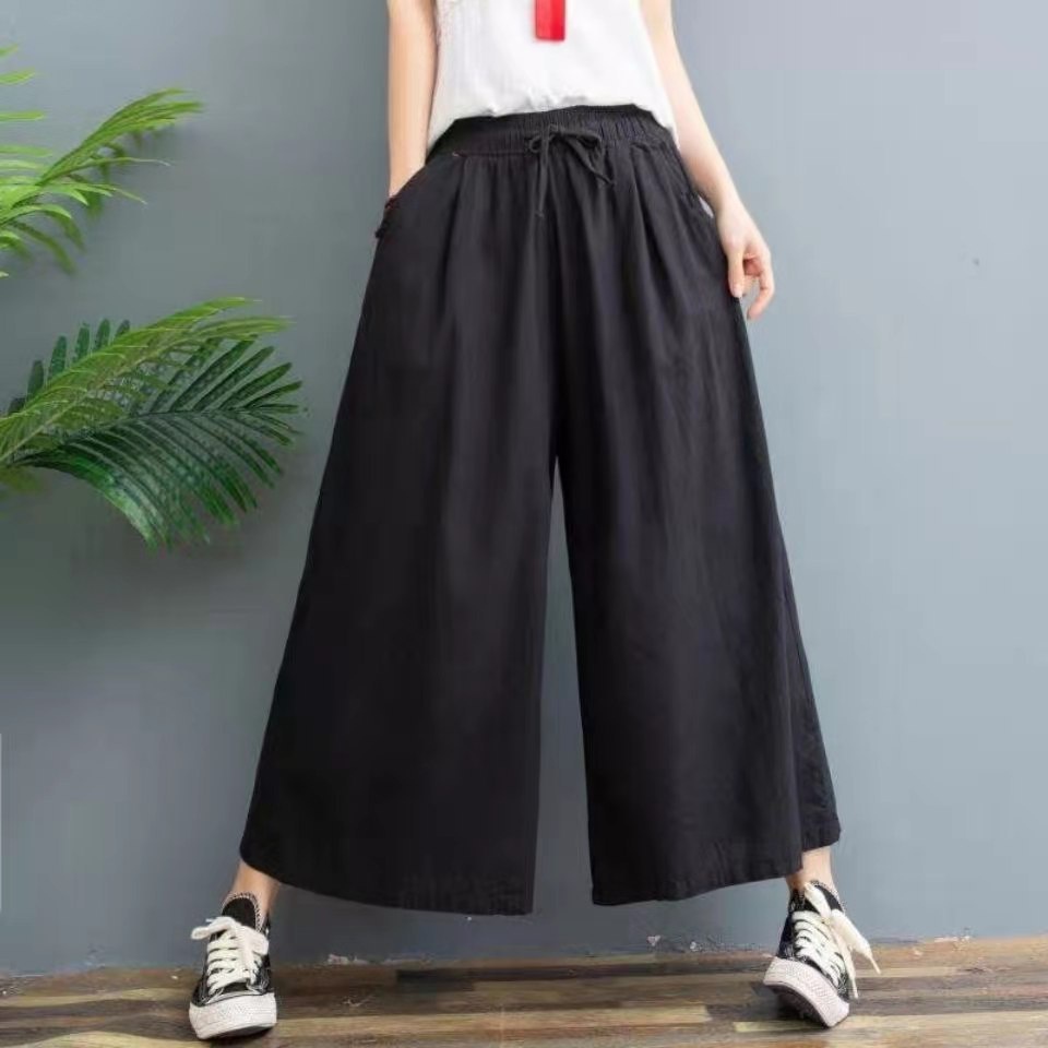Quần Dài Vải Lanh Cotton Ống Rộng Cỡ Lớn Thời Trang Cho Nữ