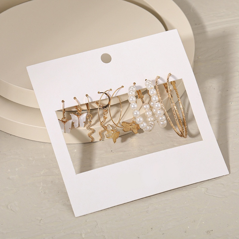 Set 5 Đôi Bông Tai Dạng Vòng Gắn Hình Bướm Và Ngọc Trai Thời Trang Cho Nữ