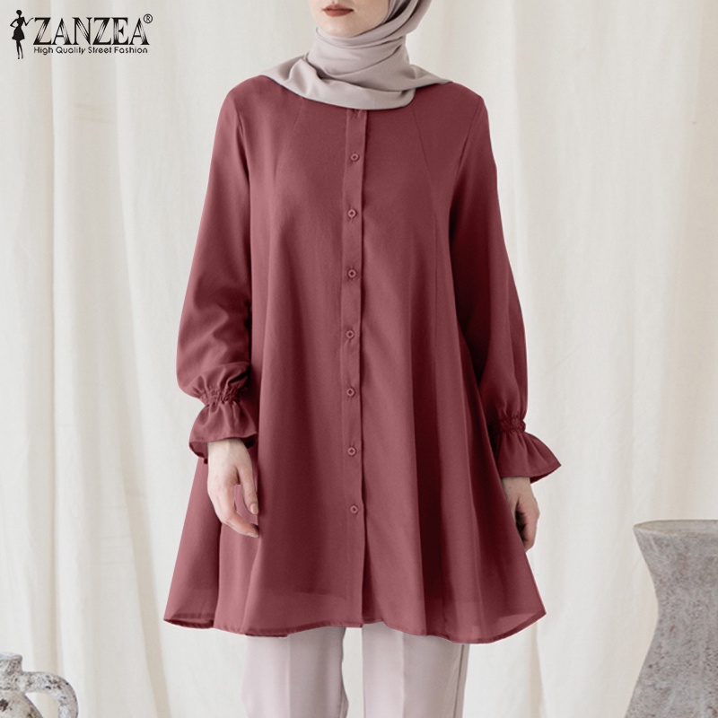 Zanzea Áo Sơ Mi Búp Bê Dài Tay Cổ Lá Sen Thời Trang Nữ