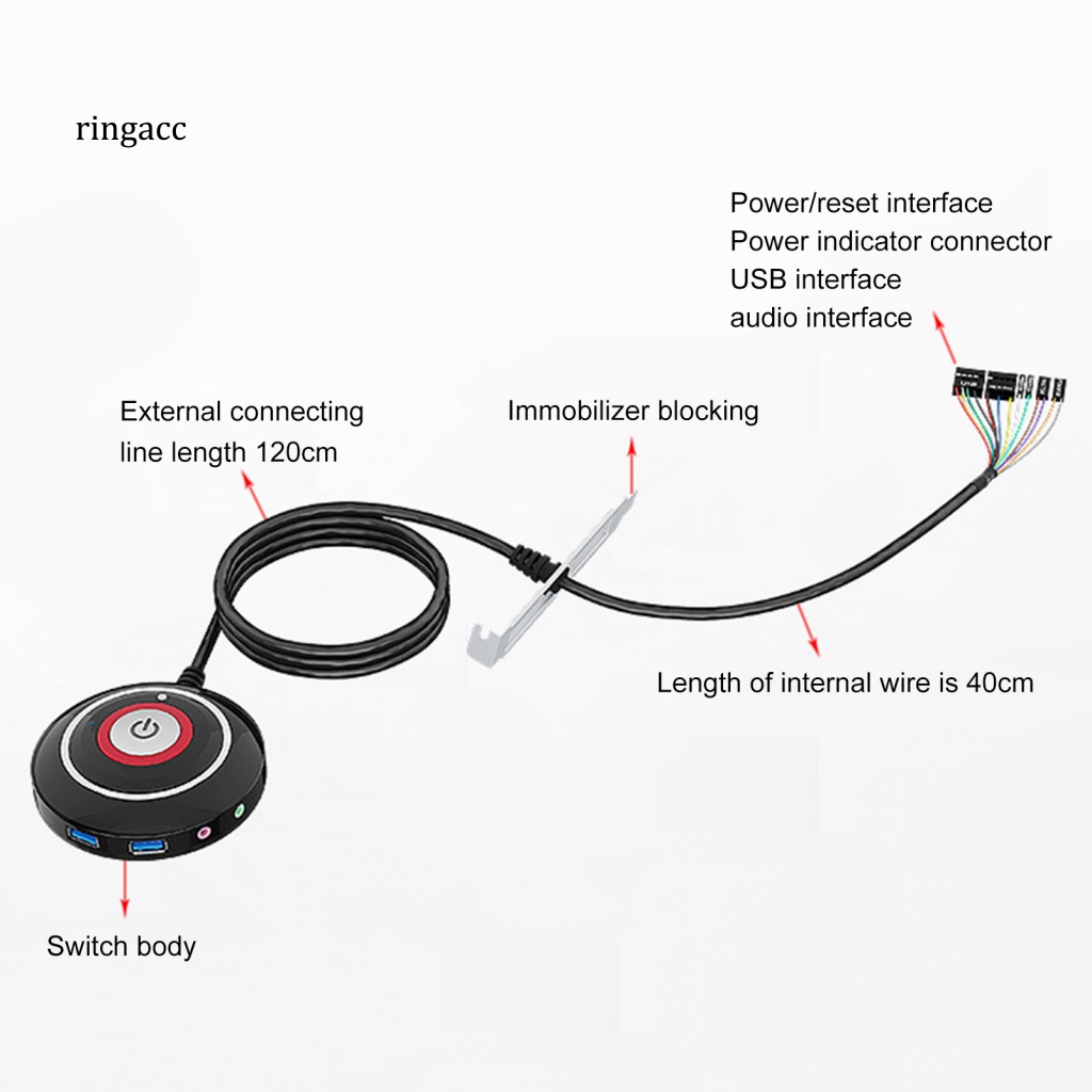 Rga Công Tắc Để Bàn Giao Diện USB Kép Đa Năng Nút Lớn Chống Trộm Với Dây Mở Rộng Nút Nguồn Máy Tính Để Bàn Cho Nhà