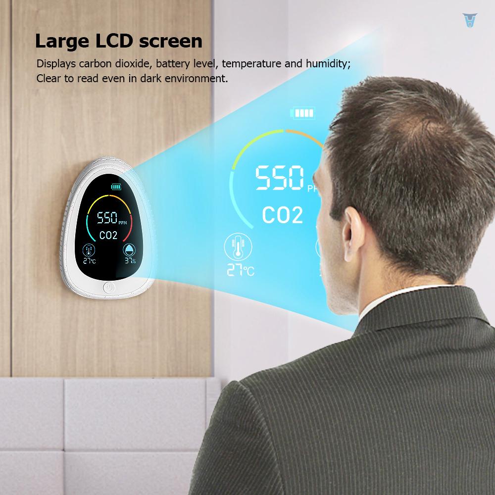 Máy Đo Độ Ẩm Không Khí CO2 Với Màn Hình LCD Hiển Thị Nhiệt Độ Carbon Dioxide 1400mAh Sạc CO2 Chuyên Dụng
