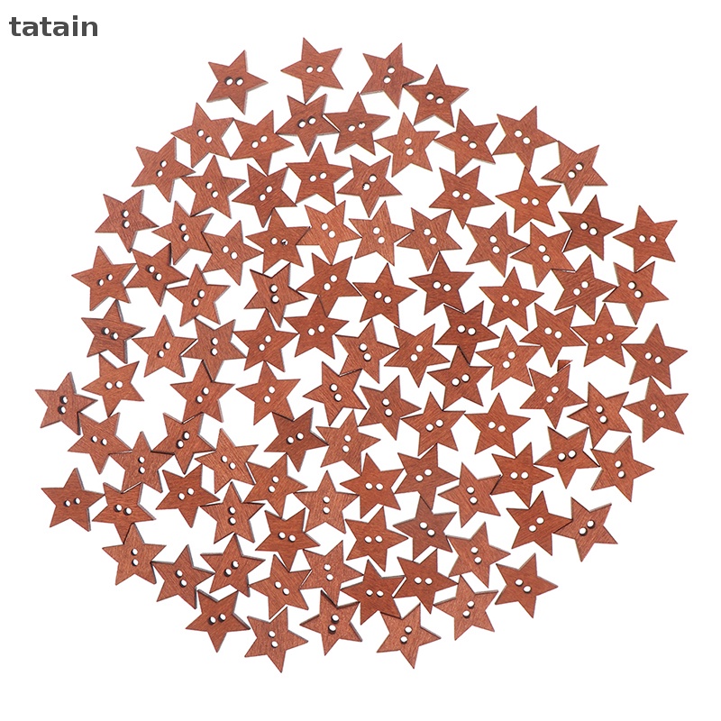 Set 100 Nút Gỗ 2 Lỗ Hình Ngôi Sao Xinh Xắn