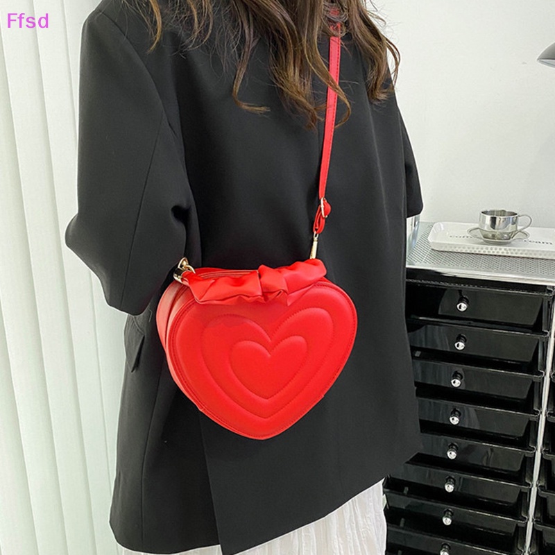 Túi Đeo Chéo Vai Bằng Da PU Màu Trơn Họa Tiết Trái Tim Thời Trang Dành Cho Nữ