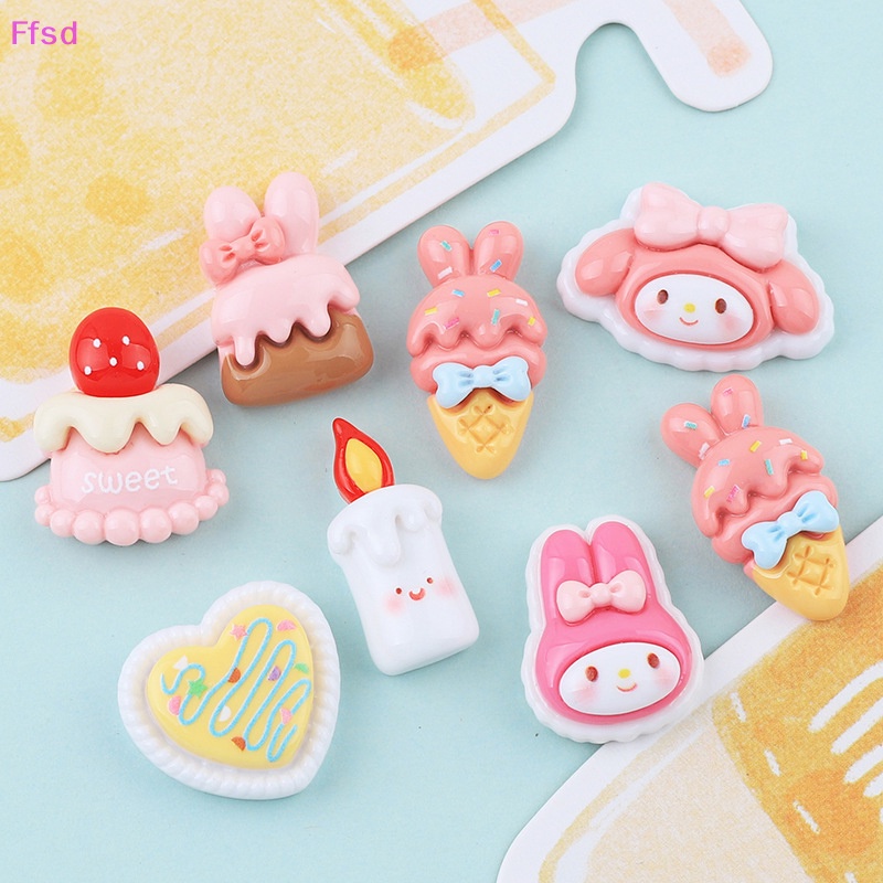 {Ffsd} Set 10 Phụ Kiện Trang Sức / Kẹp Tóc / Điện Thoại Hình Bánh Kem Hoạt Hình Bằng Nhựa Resin Lấp Lánh DIY