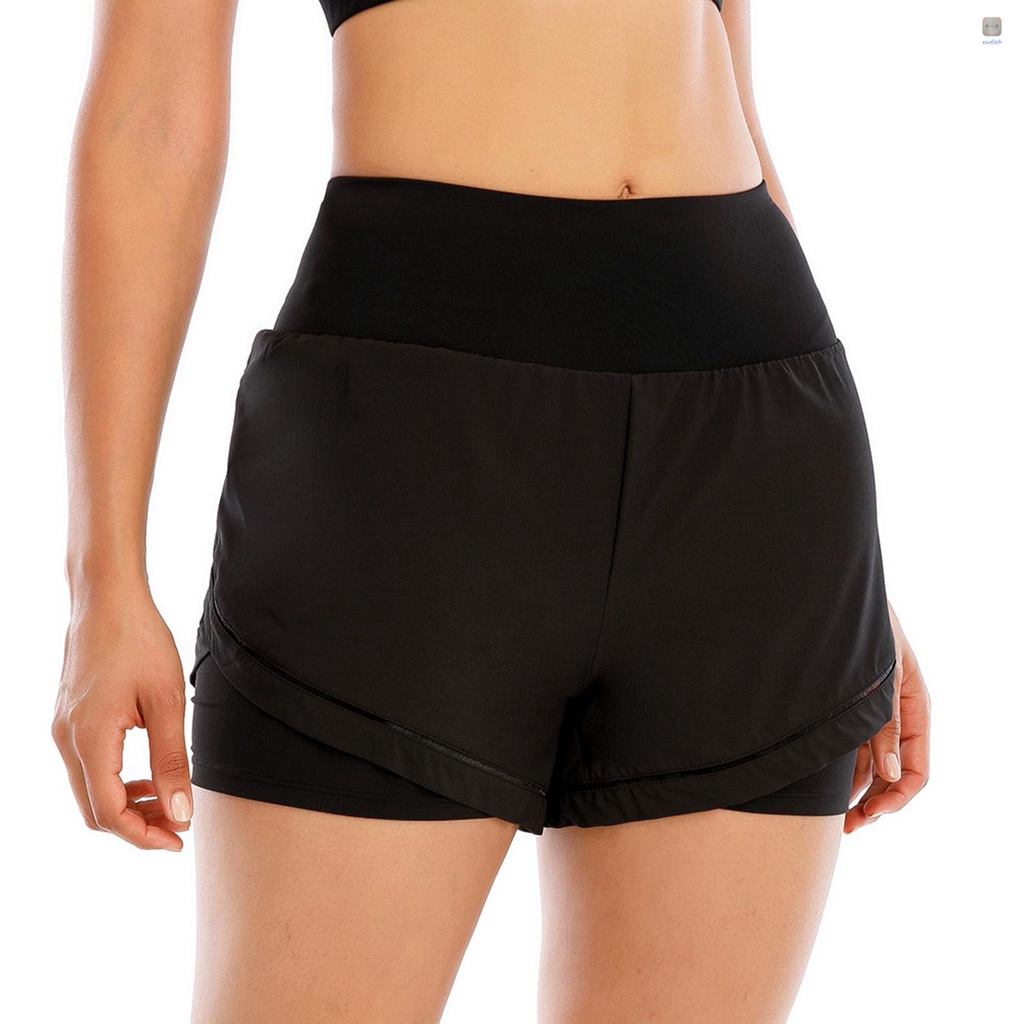 Quần Short Thể Thao 2 Trong 1 Lưng Thun Nhanh Khô Thoáng Khí Cho Nữ