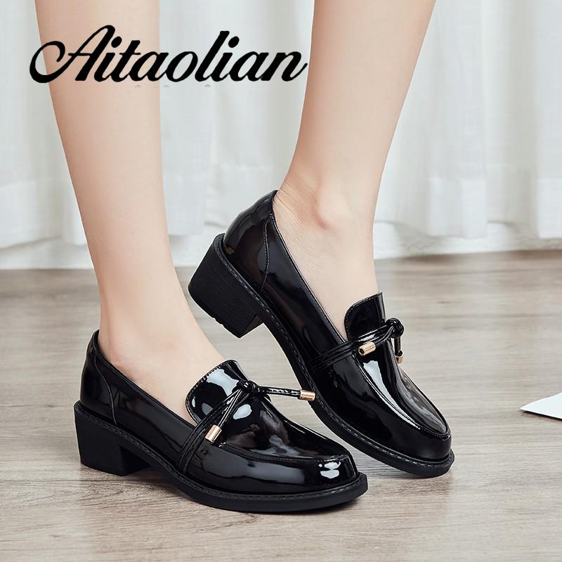 Giày Da Bóng Đế Dày / Cao Vừa Màu Trơn Thời Trang Cho Nữ Màu Sắc