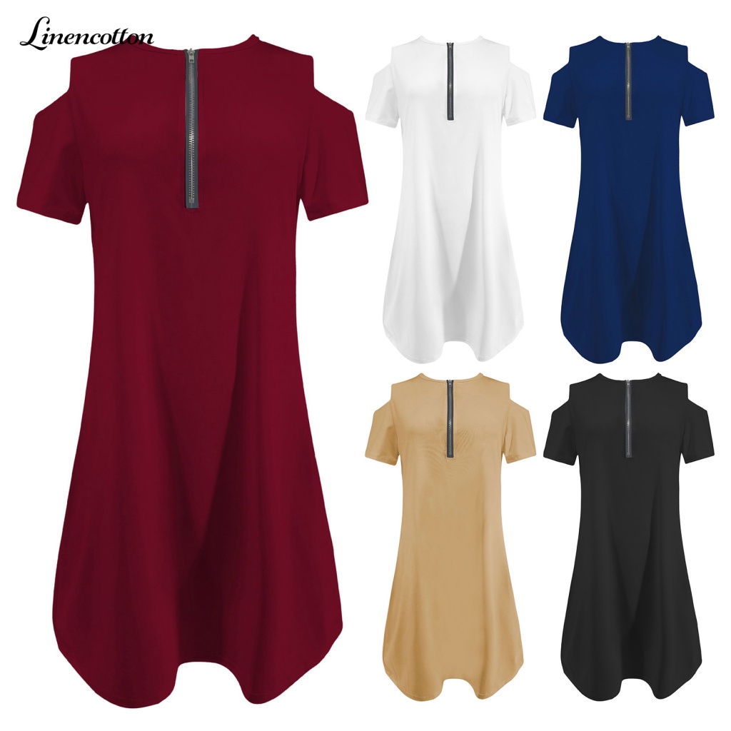 Đầm Lanh Cotton Cổ Tròn Xinh Xắn Dành Cho Nữ