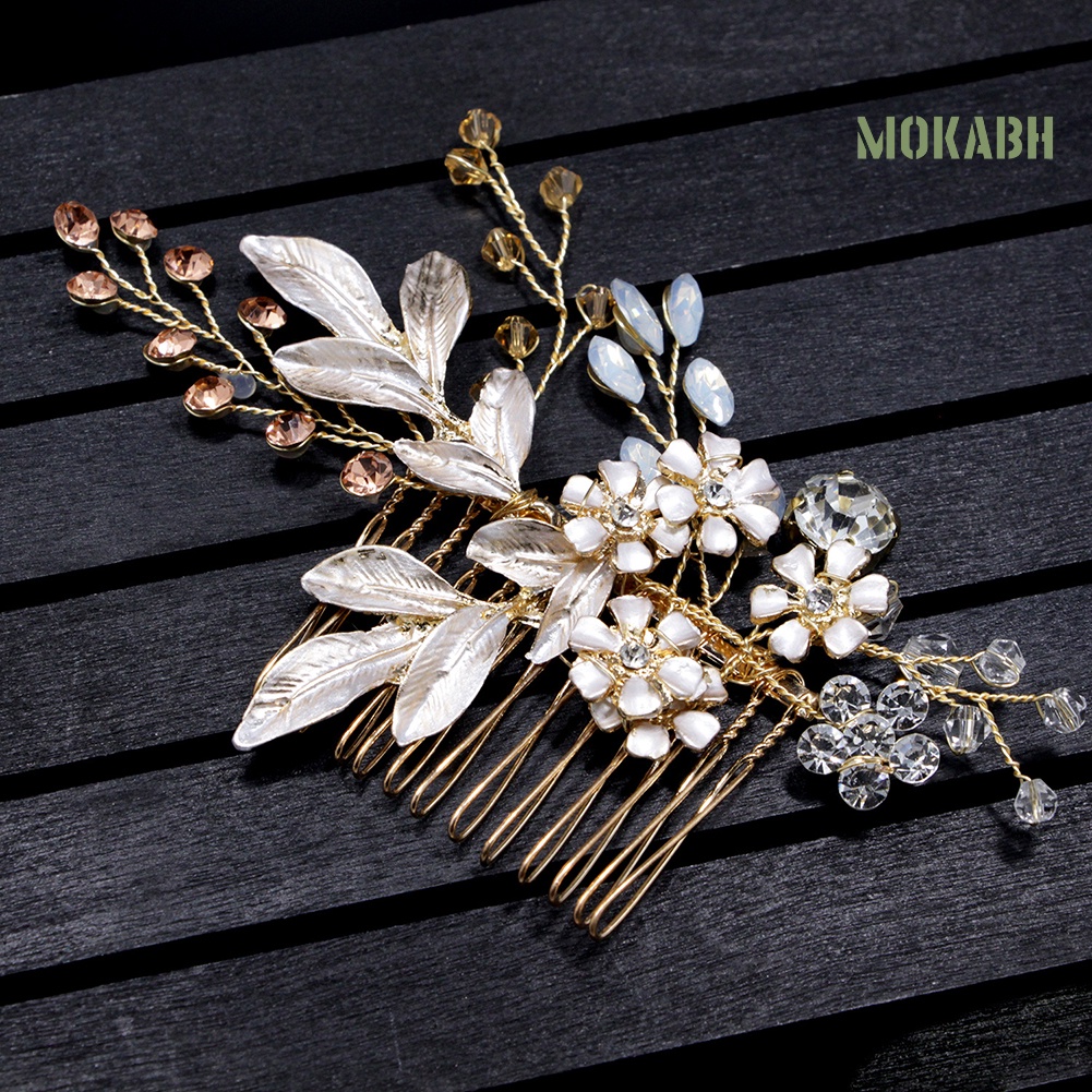 Lược Cài Tóc Họa Tiết Hoa Đính Đá Thanh Lịch Dùng Cho Cô Dâu Trong Tiệc Cưới