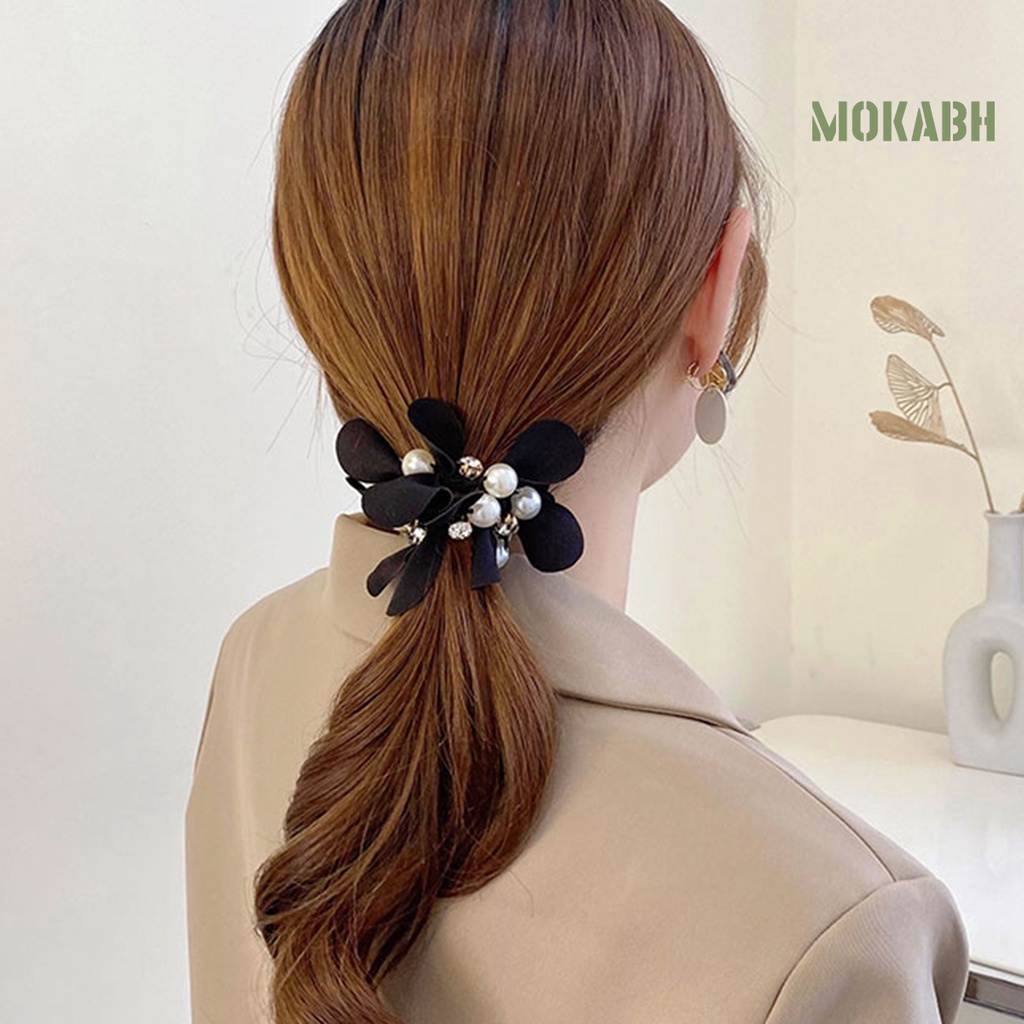 [Mok Abh] Băng Đô Cài Tóc Đuôi Ngựa Đính Đá Giả Ngọc Trai Không Phai Thanh Lịch Quyến Rũ Dùng Chụp Ảnh