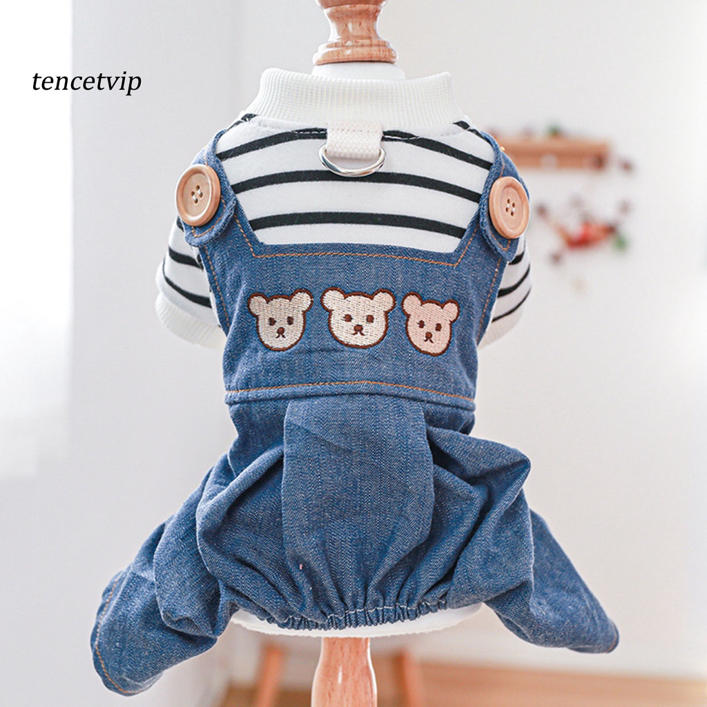 Bộ Áo Liền Quần Denim Cổ Tròn In Hình Gấu Hoạt Hình Có Dây Kéo Cho Thú Cưng