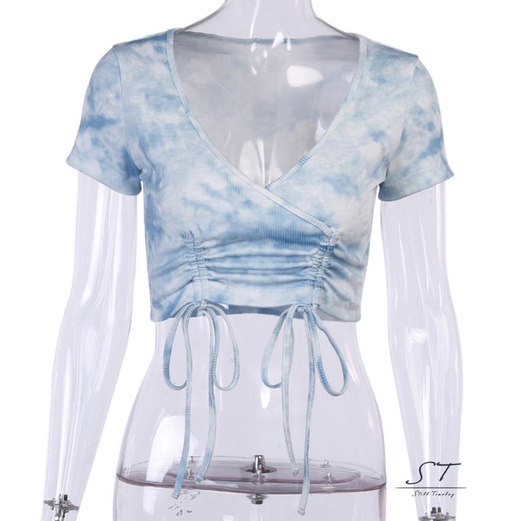 Áo Dệt Kim Ngắn Tay Dáng Ôm Họa Tiết Màu Nhuộm Thời Trang Mùa Hè CY03 Cho Nữ