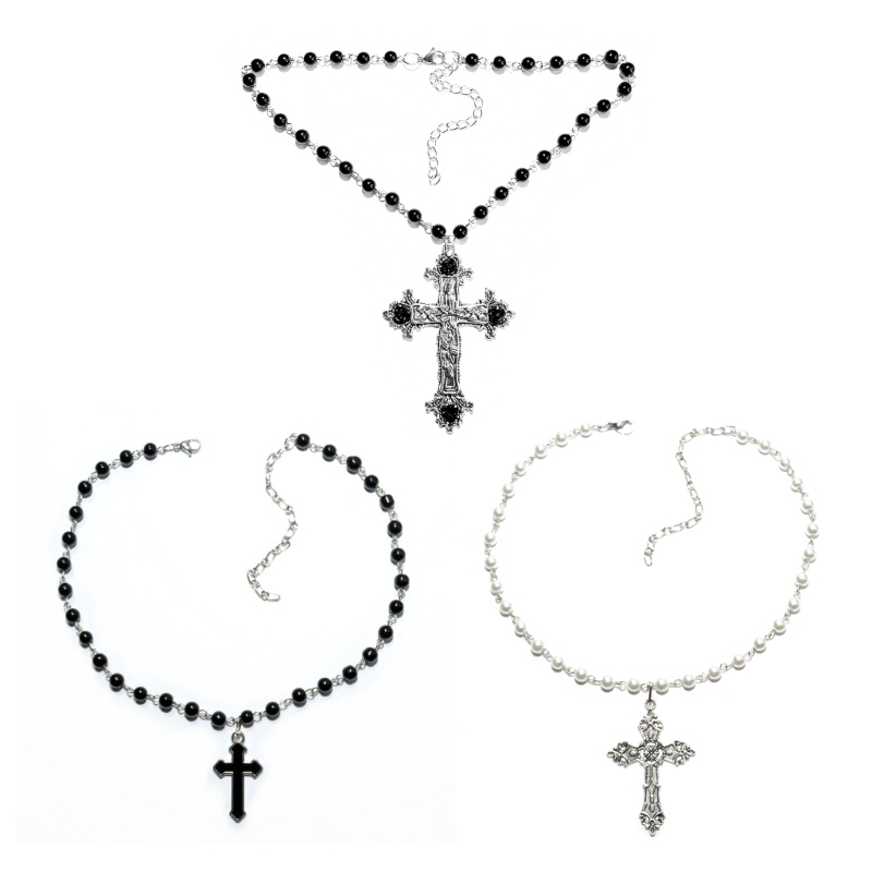Vòng Cổ Choker Mặt Thánh Giá Đính Ngọc Trai Nhân Tạo Phong Cách Gothic Cho Nam Và Nữ