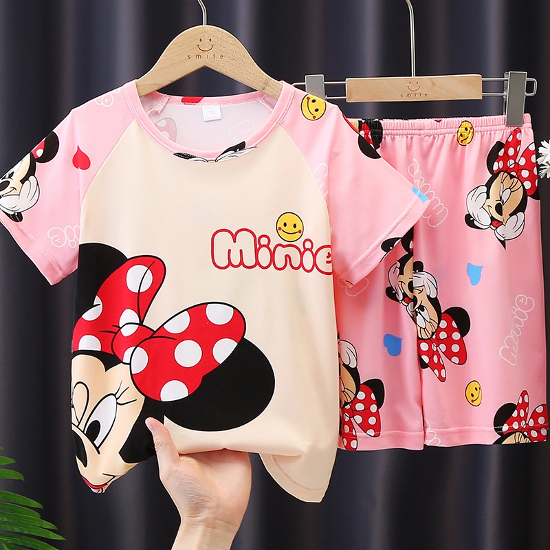 Bộ Đồ Ngủ Gấu Dâu Cho Bé Gái Ngắn Tay Họa Tiết Áo Pijama Kuromi Cinnamoroll Minnie Dễ Thương Dành Cho Bé Gái